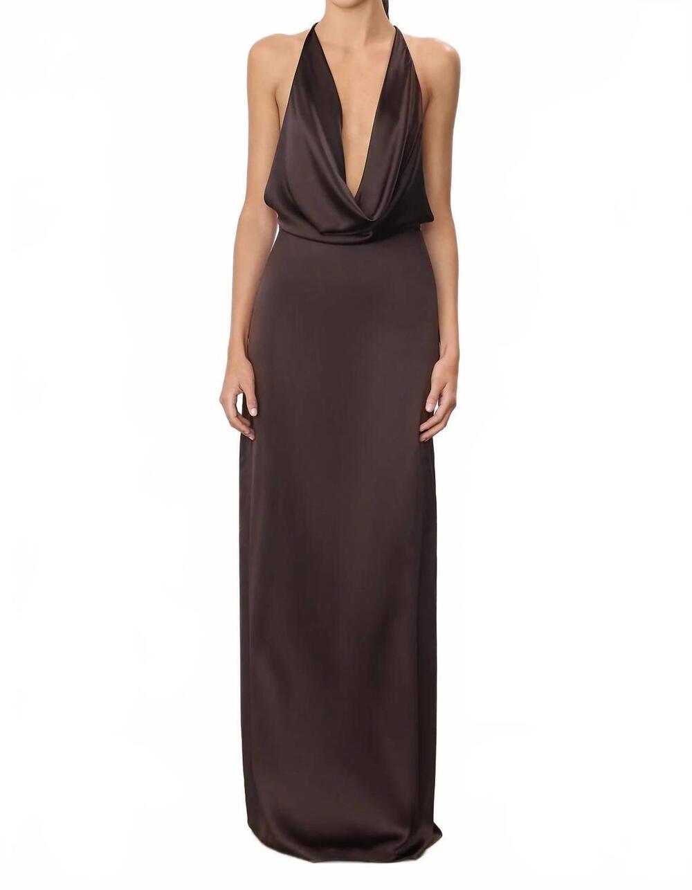 NEW ETERNE carla silk maxi dress in espresso